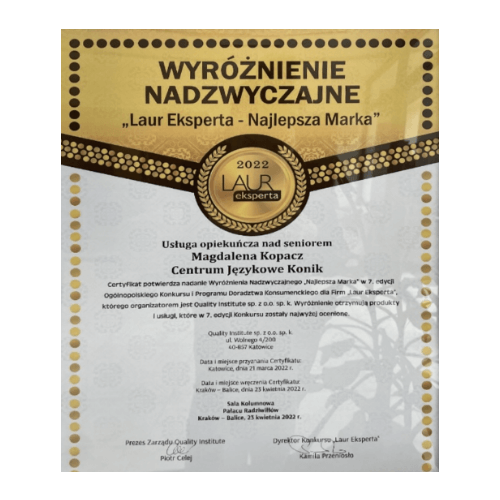 Zertifikat Konik24 - legal und anerkannt - Pflegekraft Polen